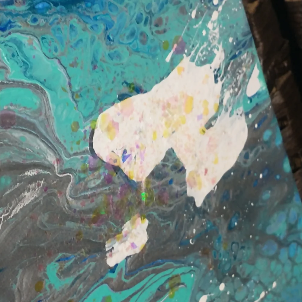 UNDERWATER FANTASY - Original Painting, 16x20 - Turquoise, Blues, Silver, White - Picture 10 of 16